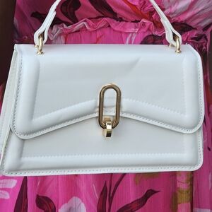 Zara White Shoulder Bag with Gold Accents